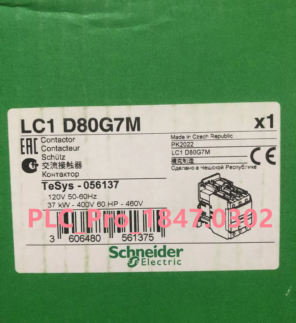 LC1D80G7M Schneider LC1D80G7M Contactor 120VAC 80A 50/60Hz