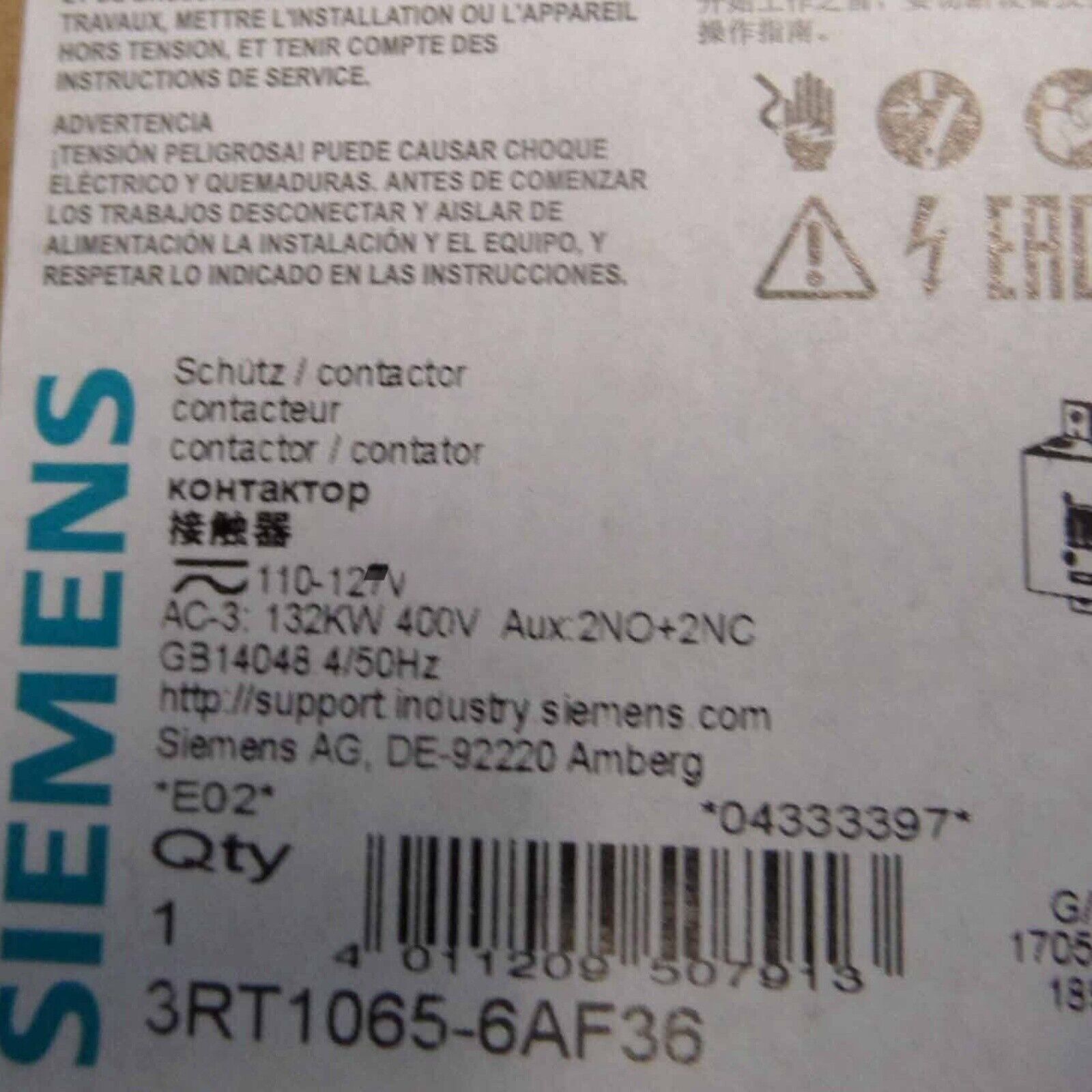 Siemens 3RT1065-6AF36 3RT1 065-6AF36 Contactor Supply Website