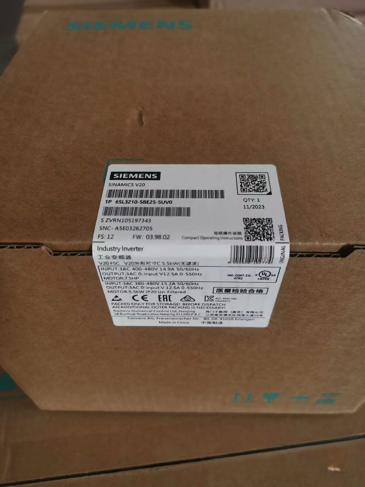 Siemens 6SL3210-5BE25-5UV0 6SL3 210-5BE25-5UV0 Trade B2B