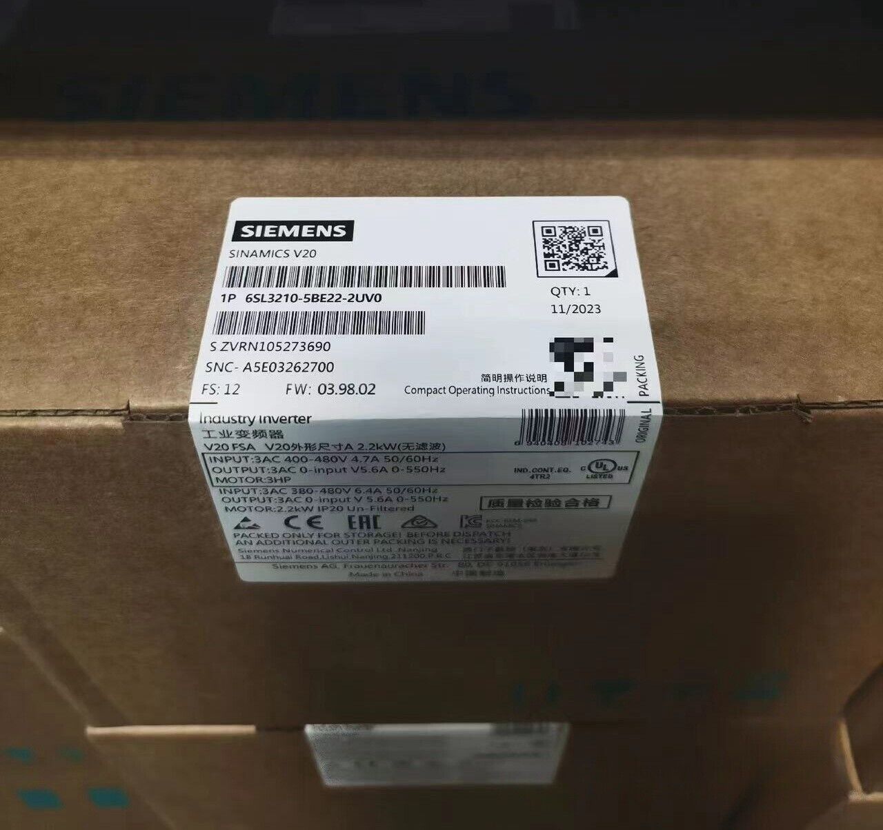 Siemens 6SL3210-5BE22-2UV0 6SL3 210-5BE22-2UV0 Trade B2B